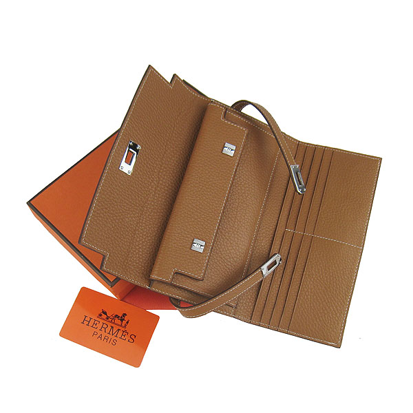 High Quality Hermes Kelly Long Clutch Bag Light Coffee H009 Replica